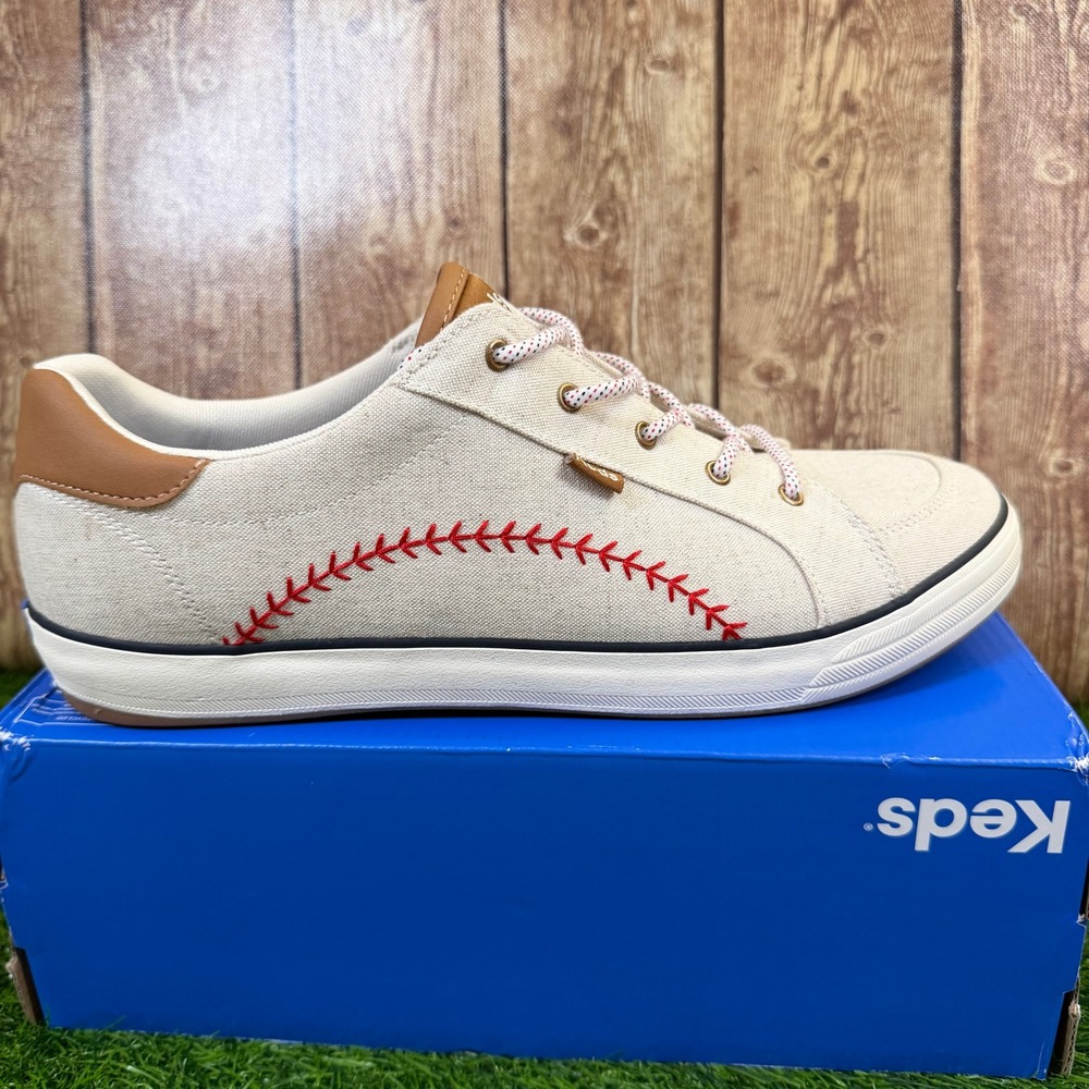 Keds Center III Baseball Sneaker Womens Size 12 Natural Red Canvas Low Top New